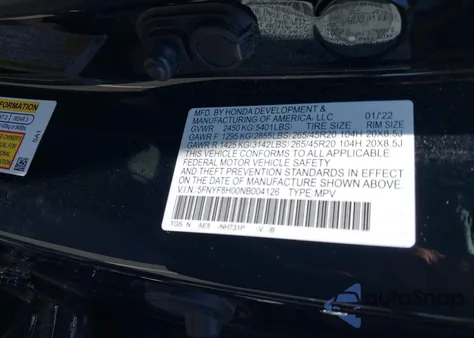 2022 Honda Passport Awd Elite из США, поврежденный, VIN 5FNYF8H00NB004126